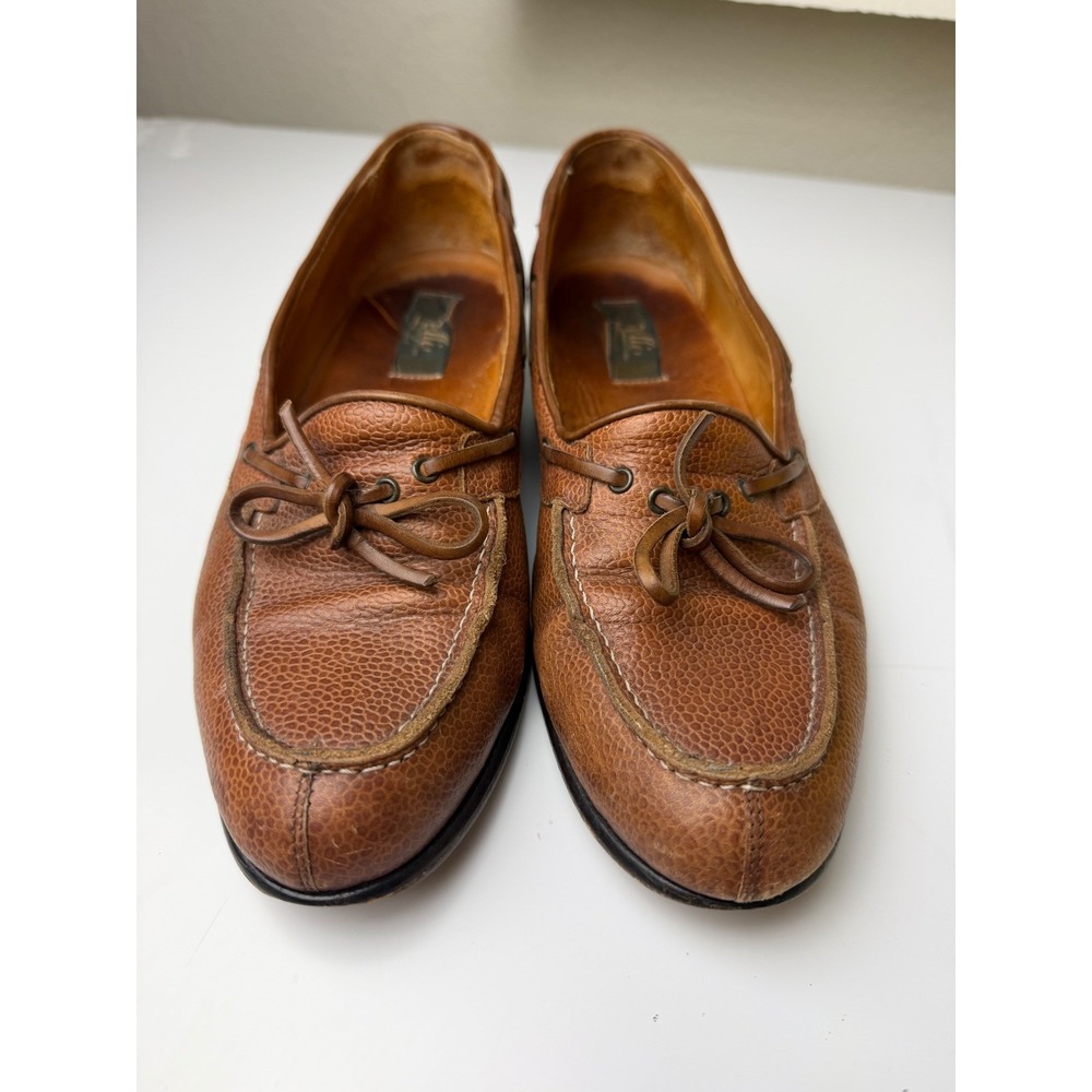 Zelli Italia Mens Pebbled Leather Loafers Brown Handcrafted Italy Size 8.5 M
